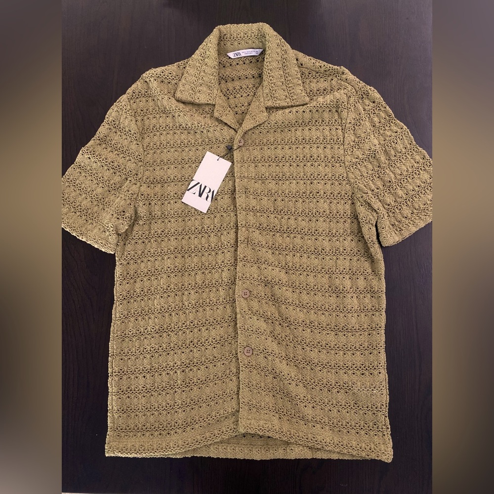 Zara Knit Crotchet Button Up Shirt